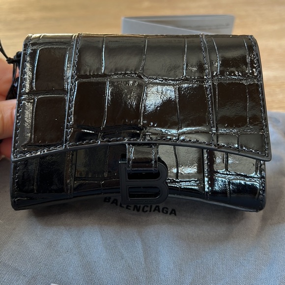 Balenciaga Hourglass Croc Embossed Leather Key Chain Card Case - Picture 6 of 10